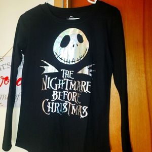 Disney Black Holographic Jack Skellington Long Sleeved T-Shirt, Girls XL (14-16)